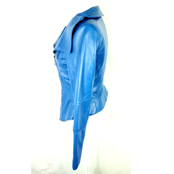 G.I.L.I. Leather Blue Moto Jacket Womens Size 2 - Picture 5 of 7
